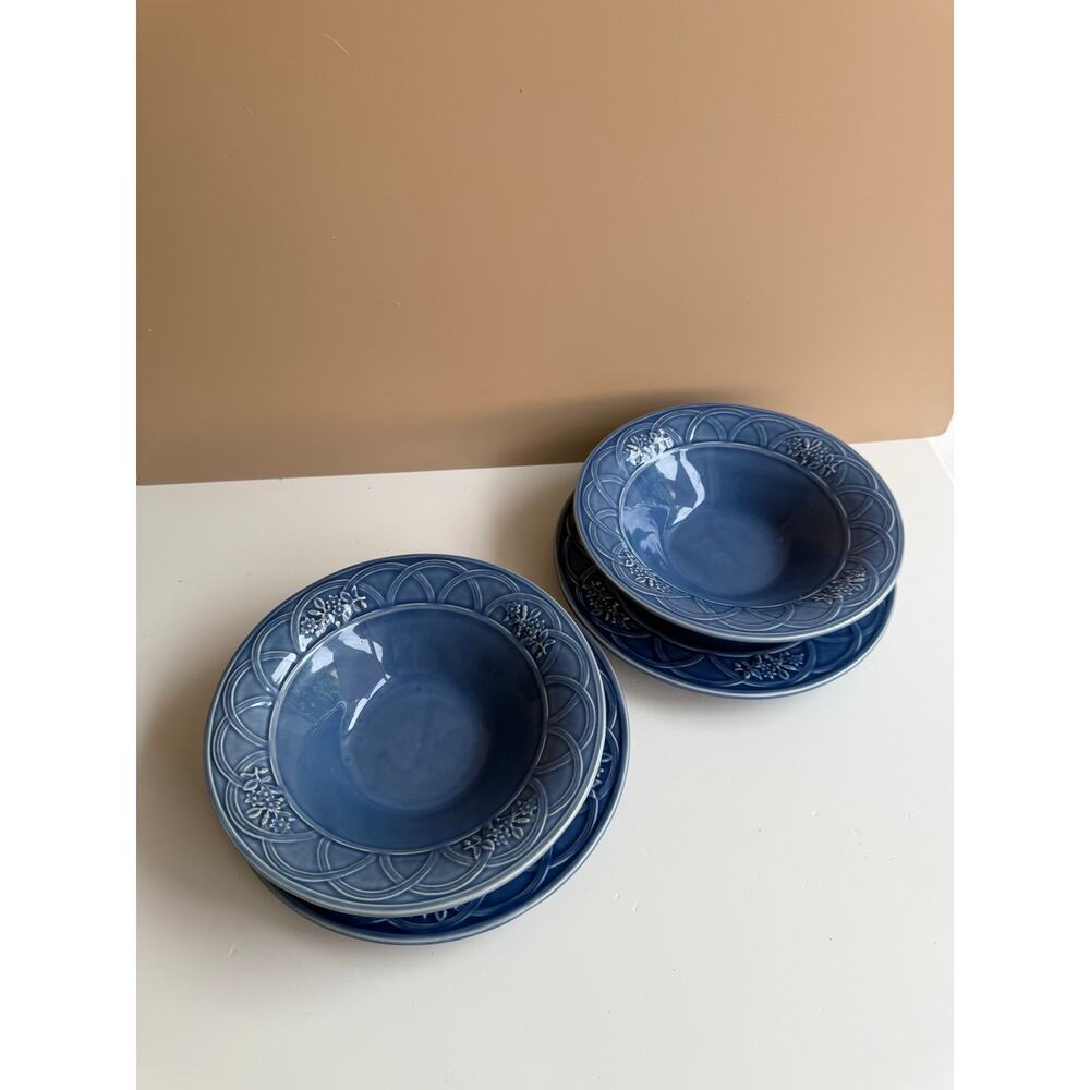 Bordallo Pinheiro Set of Two Blue Floral Arches Bowl and Salad Plate Set